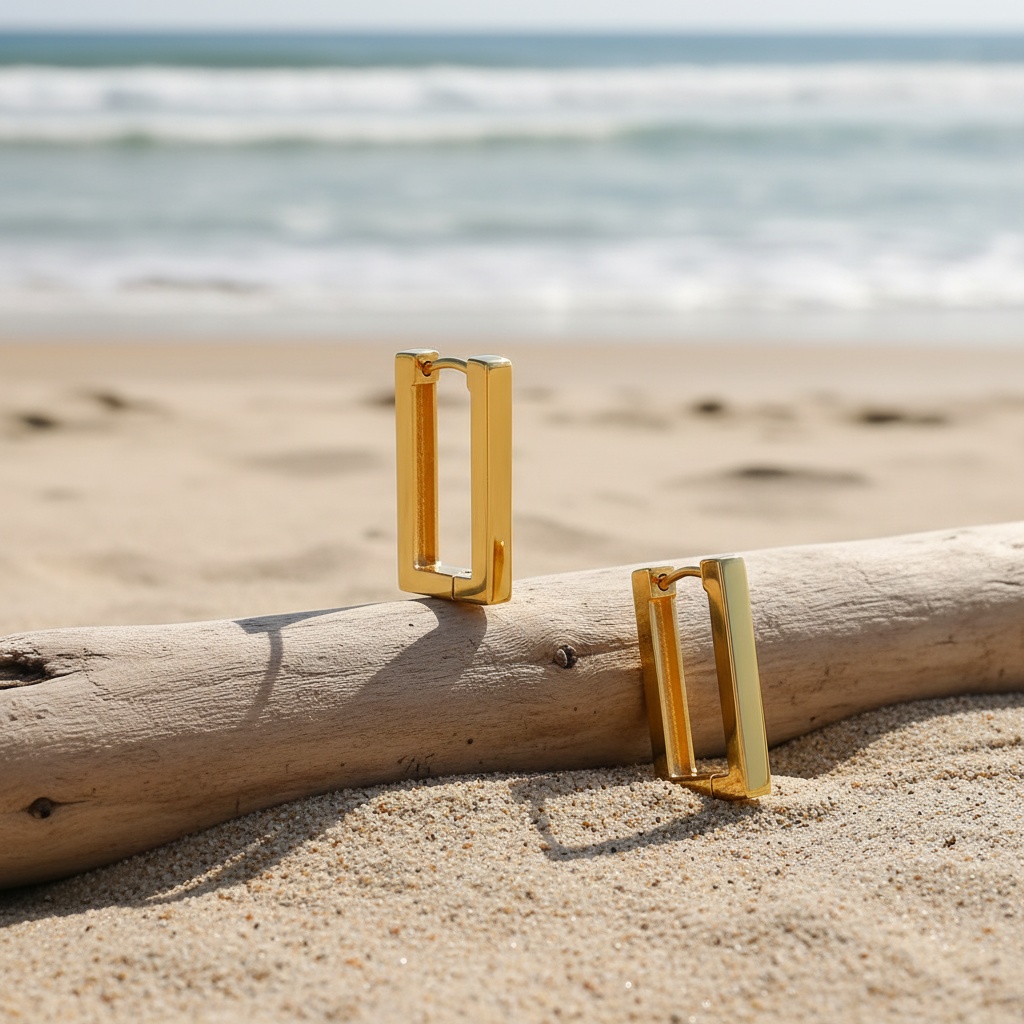 Women's Hypoallergenic Stainless Steel Golden Square Earrings, Elegant Design